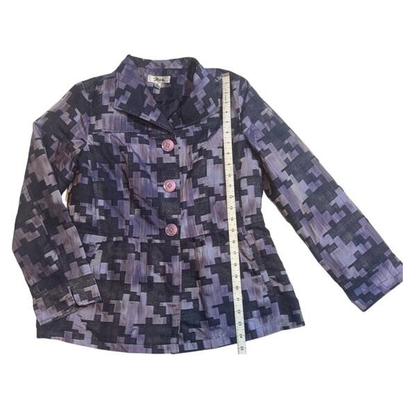 Vintage Y2K 90s Linen Jacket Womens Small All Over Print Purple Fairy Rave Disco - Picture 10 of 11